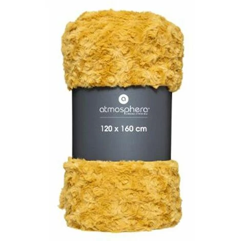 ATMOSPHERA, CRATEUR D'INTRIEUR Plaid Imitation Fourrure "Bouclée" 120x160cm Ocre 5 ATMOSPHERA, CRATEUR D'INTRIEUR Plaid Imitation Fourrure "Bouclée" 120x160cm Ocre – Image 3