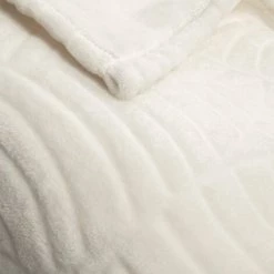 RIDEAUDISCOUNT Plaid, Fouta, Jeté De Lit 130 X 160 Cm Polaire Estampillé Motif Végétal Ecru - Ecru -Plaid et couverture Soldes 41436440 5