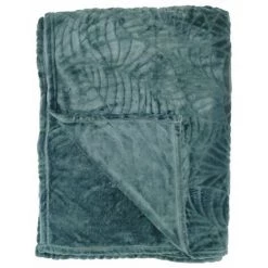 RIDEAUDISCOUNT Plaid, Fouta, Jeté De Lit 130 X 160 Cm Polaire Estampillé Motif Végétal Bleu - Bleu -Plaid et couverture Soldes 41436441 4