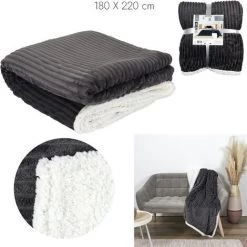 PLAID ET JETE DE LIT PLAID FLANELLE COTELE SHERPA GRIS 180X220CM