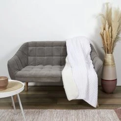 PLAID ET JETE DE LIT PLAID FLANELLE COTELE SHERPA ECRU 180X220CM -Plaid et couverture Soldes 41579832 3