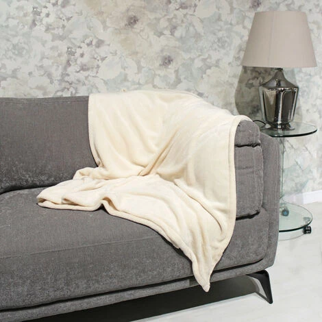 MEUBLETMOI Plaid écru 130x170 Cm Ultra Doux - CHAMONIX - Beige 4 MEUBLETMOI Plaid écru 130x170 Cm Ultra Doux - CHAMONIX - Beige – Image 2