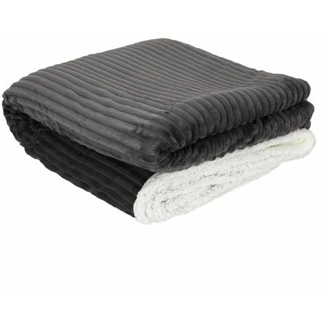 Paris Prix - Plaid Flanelle Côtelé "sherpa" 180x220cm Gris 3 Paris Prix - Plaid Flanelle Côtelé "sherpa" 180x220cm Gris