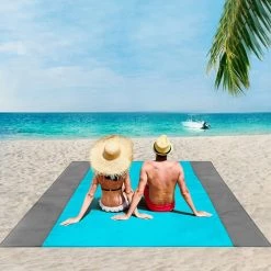 DEVENIRRICHE Couverture De Plage Anti-sable, Extra Large Couvertures De Pique-nique En Plein Air Sans Sable, Imperméable Et Léger, Tapis Anti-sable Pour 4-7 Adultes, Voyage, Fête, Sport, Camping, Randonnée, 200 * 140 Cm, Bleu + Gris -Plaid et couverture Soldes 41657914 3