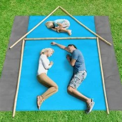 DEVENIRRICHE Couverture De Plage Anti-sable, Extra Large Couvertures De Pique-nique En Plein Air Sans Sable, Imperméable Et Léger, Tapis Anti-sable Pour 4-7 Adultes, Voyage, Fête, Sport, Camping, Randonnée, 200 * 140 Cm, Bleu + Gris -Plaid et couverture Soldes 41657914 4