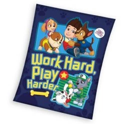 AYMAX Plaid Polaire Pat'Patrouille "Work Hard, Play Harder" Travailler Dur Jouer Encore Plus Dur - 100x140 Cm - Multicolor