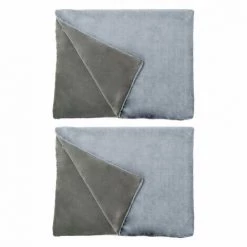 MEUBLETMOI Lot De 2 Plaids Ultra Doux En Fausse Fourrure Gris 130x170 Cm - LEVY - Gris