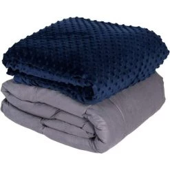 Goplus Couverture Pondérée Avec Housse Amovible, Surface Douce En Tissu De Coton, Remplissage De Coton Et Perles De Verre, Aide Au Sommeil Naturelle, Bleu Foncé (203 X 152 Cm, 9)