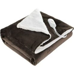 FEMOR Couverture Chauffante Électrique 180x130cm, Flanelle Couvertures Chauffantes, Réchauffement De La Minuterie, Avec 3 Niveaux De Température,Protection Contre La Surchauffe,Nettoyable,Couleur Chocolat