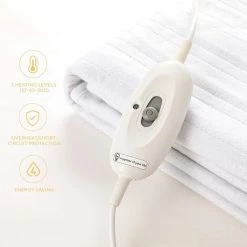 PEDY Matelas Chauffant 150 * 80 Cm, Couverture Chauffante Avec Protection Contre La Surchauffe, 3 Niveaux De Température, Lavable, Extra Doux, économie D'énergie, Matelas Chauffant Premium Avec Sangles, Pour Tous Les Matelas Courants, Blanc -Plaid et couverture Soldes 42737223 3