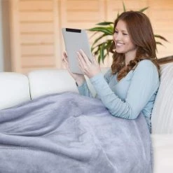 BAMNY Couverture Chauffante électrique 180X130cm,Ultra Douce Et Confortable Couverture,Réchauffement De La Minuterie,avec 6 Niveaux De Température,Protection Contre La Surchauffe,Nettoyable，bleu Marine -Plaid et couverture Soldes 42925371 5