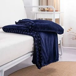 BARES Couverture En Flanelle Avec Couverture Douce à Franges à Pompons Pour Lit, Canapé, Toutes Saisons (51,2 X 59 Pouces, -Plaid et couverture Soldes 42946133 4