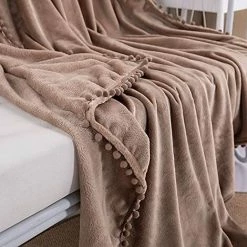 BARES Couverture En Flanelle Avec Couverture Douce à Franges à Pompons Pour Lit, Canapé, Toutes Saisons (51,2 X 59 Pouces, -Plaid et couverture Soldes 42946137 3