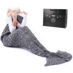BARES Queue De Sirene Couverture Idée Cadeau - Filles Femme Couverture Sirene Pour Canapé De Salon Et Idées Cadeaux Pour D'anniversaire Noël (S-Gris, Adulte)