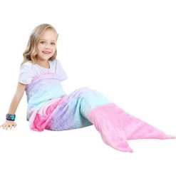 BARES Enfant Couverture De Sirène Cadeaux Idée - Jouet Personnalisé Pour Enfants En Forme De Couverture De Salon Chaud Pour Le Cadeau Noël D'anniversaire (V1-Rose, Enfants 120cm X 48cm)