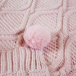 BARES Plaid Couverture Tricot En Chenille Avec Les Pompons - Couverture De Lit Douce Et Chaude Jeté De Canapé (130 X 160cm)-Rose -Plaid et couverture Soldes 42948444 4