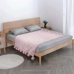 BARES Plaid Couverture Tricot En Chenille Avec Les Pompons - Couverture De Lit Douce Et Chaude Jeté De Canapé (130 X 160cm)-Rose -Plaid et couverture Soldes 42948444 5