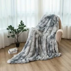 BARES Couverture, Couverture En Fausse Fourrure Moelleuse 160x200cm, Plaid Polaire Gris, Couvre Lit, Plaid Doux, Couverture Canape