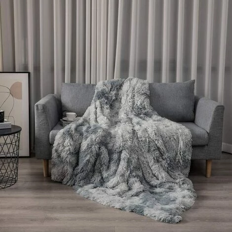 BARES Couverture, Couverture En Fausse Fourrure Moelleuse 160x200cm, Plaid Polaire Gris, Couvre Lit, Plaid Doux, Couverture Canape 6 BARES Couverture, Couverture En Fausse Fourrure Moelleuse 160x200cm, Plaid Polaire Gris, Couvre Lit, Plaid Doux, Couverture Canape – Image 4