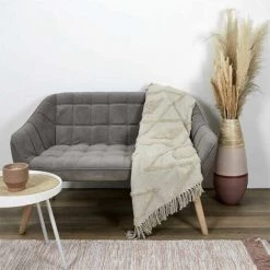 Paris Prix - Plaid Ethnique "relief Losange" 120x150cm écru -Plaid et couverture Soldes 43052602 4