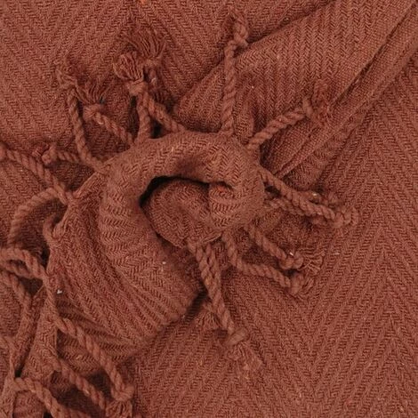 RIDEAUDISCOUNT Fouta, Jeté De Lit, Plaid 100% Coton 120 X 160 Cm Avec Franges Torsadées Jacquard Motif Chevrons Ton Sur Ton Rouge Terracotta - Rouge 4 RIDEAUDISCOUNT Fouta, Jeté De Lit, Plaid 100% Coton 120 X 160 Cm Avec Franges Torsadées Jacquard Motif Chevrons Ton Sur Ton Rouge Terracotta - Rouge – Image 2