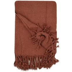 RIDEAUDISCOUNT Fouta, Jeté De Lit, Plaid 100% Coton 120 X 160 Cm Avec Franges Torsadées Jacquard Motif Chevrons Ton Sur Ton Rouge Terracotta - Rouge 9 RIDEAUDISCOUNT Fouta, Jeté De Lit, Plaid 100% Coton 120 X 160 Cm Avec Franges Torsadées Jacquard Motif Chevrons Ton Sur Ton Rouge Terracotta - Rouge -Plaid et couverture Soldes 43067080 3