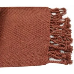 RIDEAUDISCOUNT Fouta, Jeté De Lit, Plaid 100% Coton 120 X 160 Cm Avec Franges Torsadées Jacquard Motif Chevrons Ton Sur Ton Rouge Terracotta - Rouge 10 RIDEAUDISCOUNT Fouta, Jeté De Lit, Plaid 100% Coton 120 X 160 Cm Avec Franges Torsadées Jacquard Motif Chevrons Ton Sur Ton Rouge Terracotta - Rouge -Plaid et couverture Soldes 43067080 4