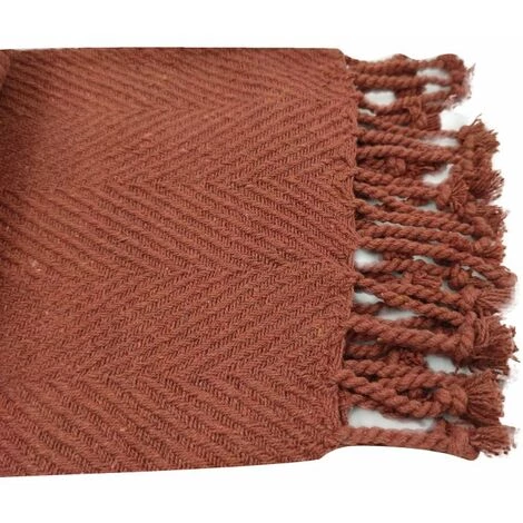 RIDEAUDISCOUNT Fouta, Jeté De Lit, Plaid 100% Coton 120 X 160 Cm Avec Franges Torsadées Jacquard Motif Chevrons Ton Sur Ton Rouge Terracotta - Rouge 6 RIDEAUDISCOUNT Fouta, Jeté De Lit, Plaid 100% Coton 120 X 160 Cm Avec Franges Torsadées Jacquard Motif Chevrons Ton Sur Ton Rouge Terracotta - Rouge – Image 4