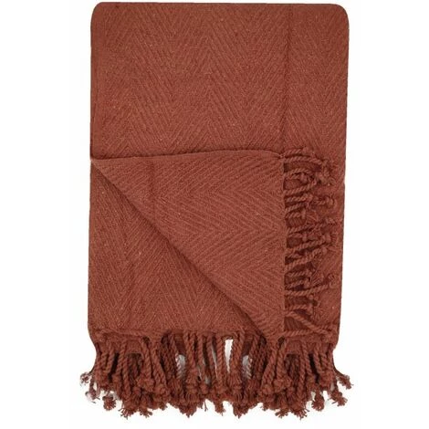 RIDEAUDISCOUNT Fouta, Jeté De Lit, Plaid 100% Coton 120 X 160 Cm Avec Franges Torsadées Jacquard Motif Chevrons Ton Sur Ton Rouge Terracotta - Rouge 7 RIDEAUDISCOUNT Fouta, Jeté De Lit, Plaid 100% Coton 120 X 160 Cm Avec Franges Torsadées Jacquard Motif Chevrons Ton Sur Ton Rouge Terracotta - Rouge – Image 5