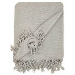 RIDEAUDISCOUNT Fouta, Jeté De Lit, Plaid 100% Coton 120 X 160 Cm Avec Franges Torsadées Jacquard Motif Chevrons Ton Sur Ton Ecru - Ecru -Plaid et couverture Soldes 43093539 3