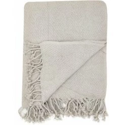 RIDEAUDISCOUNT Fouta, Jeté De Lit, Plaid 100% Coton 120 X 160 Cm Avec Franges Torsadées Jacquard Motif Chevrons Ton Sur Ton Ecru - Ecru -Plaid et couverture Soldes 43093539 5