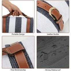 BRIDAY Picknickdecke 200 X 200CM Stranddecke Tragbar PEVA Wasserdicht Campingdecke Wärmeisoliert Strandmatte Für Den Außenbereich Picknicks Camping Strand (Blaue-Weiße-Streifen) -Plaid et couverture Soldes 43148087 4