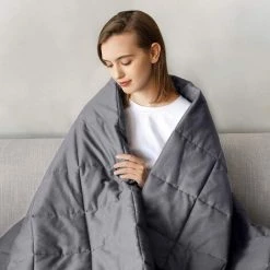 BRIDAY Couverture Lestée Adulte Queen Size 18lbs 60''x80'' Matériau 100% Coton Naturel Certifié (respirant Et Doux) Avec Couverture Lestée En Perles De Verre