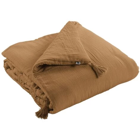 L'EFFET PAPILLON Bout De Lit Double Gaze De Coton Luxe 90 X 200 Cm Gaia Camel - Marron 3 L'EFFET PAPILLON Bout De Lit Double Gaze De Coton Luxe 90 X 200 Cm Gaia Camel - Marron