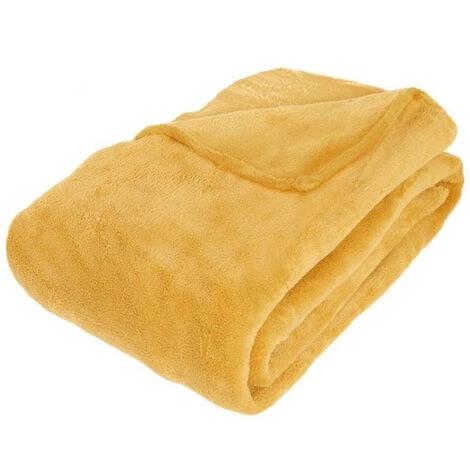 Plaid En Microfibre Coloris Jaune Ocre - Longueur 230 X Profondeur 180 X Hauteur 0,6 Cm -PEGANE- 3 Plaid En Microfibre Coloris Jaune Ocre - Longueur 230 X Profondeur 180 X Hauteur 0,6 Cm -PEGANE-