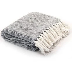 Topdeal Couverture Coton à Chevrons 220 X 250 Cm Bleu Marine VDFF11313_FR