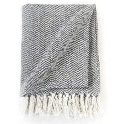 Topdeal Couverture Coton à Chevrons 220 X 250 Cm Bleu Marine VDFF11313_FR -Plaid et couverture Soldes 43716105 5