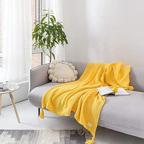 BEARSU Couverture En Tricot Plaids Canapé Couvre-lit Tapis De Table Jetés De Lit Nordique Chaud Doux Avec Frange Faite à La Main Pour Plage Pique-Nique Toutes Saisons (Jaune, 70 X 100 Cm) 4 BEARSU Couverture En Tricot Plaids Canapé Couvre-lit Tapis De Table Jetés De Lit Nordique Chaud Doux Avec Frange Faite à La Main Pour Plage Pique-Nique Toutes Saisons (Jaune, 70 X 100 Cm) – Image 2