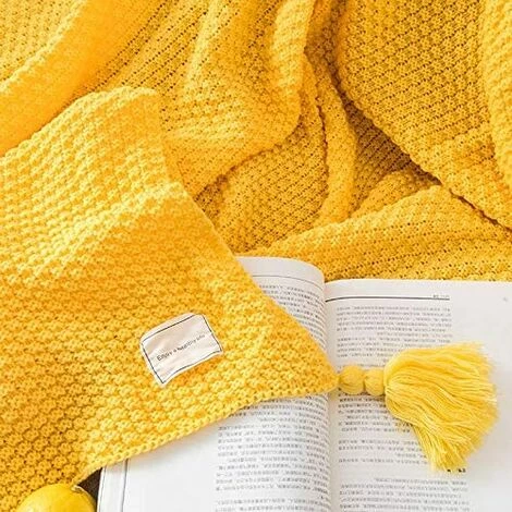BEARSU Couverture En Tricot Plaids Canapé Couvre-lit Tapis De Table Jetés De Lit Nordique Chaud Doux Avec Frange Faite à La Main Pour Plage Pique-Nique Toutes Saisons (Jaune, 70 X 100 Cm) 5 BEARSU Couverture En Tricot Plaids Canapé Couvre-lit Tapis De Table Jetés De Lit Nordique Chaud Doux Avec Frange Faite à La Main Pour Plage Pique-Nique Toutes Saisons (Jaune, 70 X 100 Cm) – Image 3