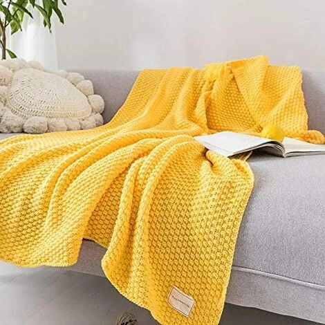 BEARSU Couverture En Tricot Plaids Canapé Couvre-lit Tapis De Table Jetés De Lit Nordique Chaud Doux Avec Frange Faite à La Main Pour Plage Pique-Nique Toutes Saisons (Jaune, 70 X 100 Cm) 6 BEARSU Couverture En Tricot Plaids Canapé Couvre-lit Tapis De Table Jetés De Lit Nordique Chaud Doux Avec Frange Faite à La Main Pour Plage Pique-Nique Toutes Saisons (Jaune, 70 X 100 Cm) – Image 4