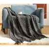 BEARSU Couverture Coton Tricot Pompon De Couverture Jeté De Canapé Couvre Lit Blanket Sofa Fauteuil Décoration Couverture à Tricoter Jeté De Fauteuil, Gris Foncé -Plaid et couverture Soldes 44192797 1