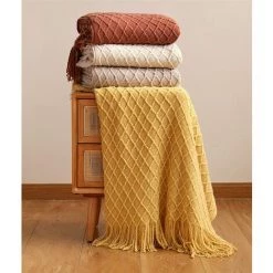 BEARSU Couvre-lit Tricoté Boho - Couverture Ultra Douce - Couverture De Voyage - Couverture Douillette Pour Canapé, Fauteuil, Canapé, Caramel 10 BEARSU Couvre-lit Tricoté Boho - Couverture Ultra Douce - Couverture De Voyage - Couverture Douillette Pour Canapé, Fauteuil, Canapé, Caramel -Plaid et couverture Soldes 44192801 4