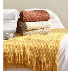 BEARSU Couvre-lit Tricoté Boho - Couverture Ultra Douce - Couverture De Voyage - Couverture Douillette Pour Canapé, Fauteuil, Canapé, Caramel 11 BEARSU Couvre-lit Tricoté Boho - Couverture Ultra Douce - Couverture De Voyage - Couverture Douillette Pour Canapé, Fauteuil, Canapé, Caramel -Plaid et couverture Soldes 44192801 5