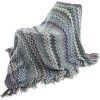 ILOVEMILAN Couvertures Tricotées Couverture à Franges Jeté De Lit à Chevrons Super Doux Couverture Jeté De Lit Adaptées à Votre Maison Chambre à Coucher, Canapé 130 * 200cm (Bleu) -Plaid et couverture Soldes 44485861 1