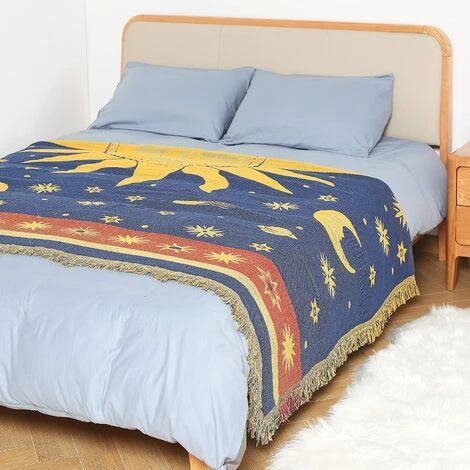 ILOVEMILAN Couverture Décorative Tissée En Coton, Serviette De Canapé, Housse Chaude En Coton 130 X 180 Cm (étoiles Du Soleil Et De La Lune) 7 ILOVEMILAN Couverture Décorative Tissée En Coton, Serviette De Canapé, Housse Chaude En Coton 130 X 180 Cm (étoiles Du Soleil Et De La Lune) – Image 5