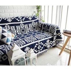ILOVEMILAN Couverture Décorative Multifonctionnelle Pour Canapé, Serviette En Coton, Housse Chaude 130 X 180 Cm (motif Bleu Foncé Et Beige) -Plaid et couverture Soldes 44485941 3