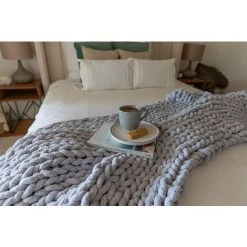 ILOVEMILAN Couverture En Tricot Chenille Chunky Couverture En Tricot Chunky Jeté En Tricot Couverture En Tricot Pour Canapé 120 X 150 Cm (gris Clair) -Plaid et couverture Soldes 44485948 3