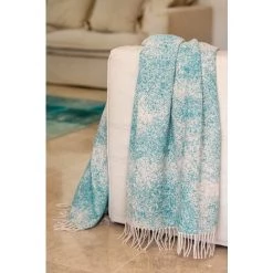 HOMEMAISON Plaid En Jacquard Effet Laineux Bleu Paon 140 X 175 Cm