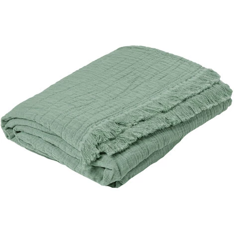 HOMEMAISON Plaid Matelassé En Gaze De Coton Vert Céladon 125 X 180 Cm - Vert Céladon 3 HOMEMAISON Plaid Matelassé En Gaze De Coton Vert Céladon 125 X 180 Cm - Vert Céladon