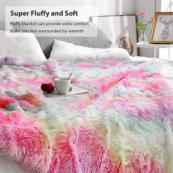 ILOVEMILAN Couverture Super Doux Poils Longs Moelleux Polaire Couverture Arc-en-ciel Shaggy Chaud Fausse Fourrure Couverture Cosy Moelleux Couverture 130x160cm -Plaid et couverture Soldes 44933264 3